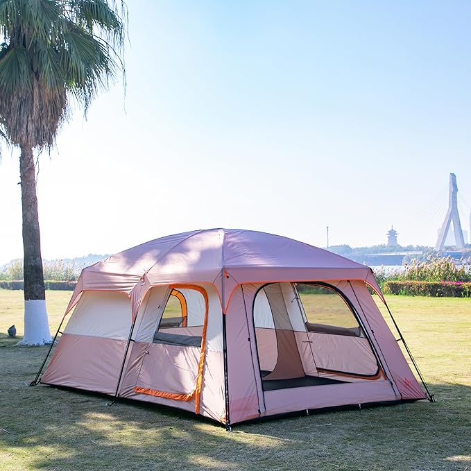 KTT Extra Large Tent 8-10-12 PersonFamily Cabin Tents2 Rooms3 Doors and 3 Windows with MeshStraight WallWaterproofDouble LayerBig Tents for OutdoorPicnicCampingFamily Gathering