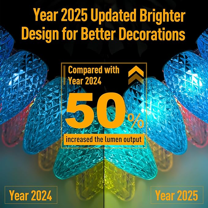 Probro Smart C9 LED Christmas Lights Outdoor 134FT 150 LEDs App Control 105+ Lighting Modes Music Sync Dimmable IP65 Waterproof Connectable String Lights for Yard Patio Roofline Decor