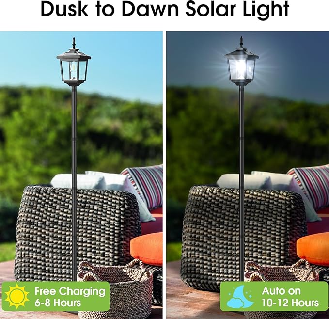 Greluna Solar Lamp Post Light Outdoor Cool White IP45 Waterproof Solar Post Lights Outdoor Pole Lights Decorative Lamp for Yard Garden Patio Lawn Pathway Driveway Front/Back Door 2 Pack