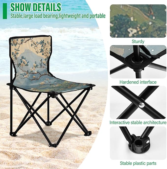 KLL Chinese Painting Spring Serene Countryside Vibrant Lively Collapsible Portable Beach Chairs for Traveling Lightweight Beach Chair with Carrying Bag Outdoor Chair for Traveling Hiking