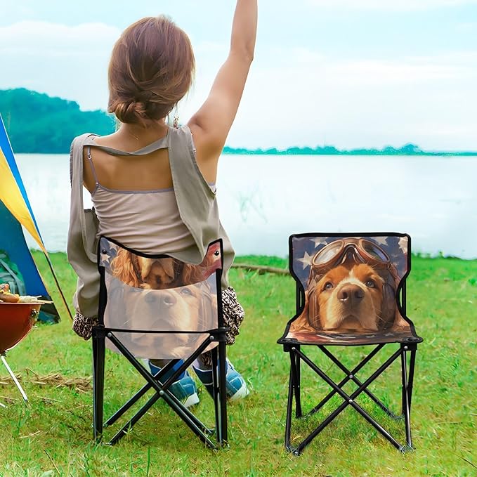 4th of July Independence Day Brown Dog Foldable Backpack Chairs for Adults Ultralight Backpacking Camp Chair Includes Carry Bag Hiking Chairs Backpacking Ultralight for Ice Fishing Concert