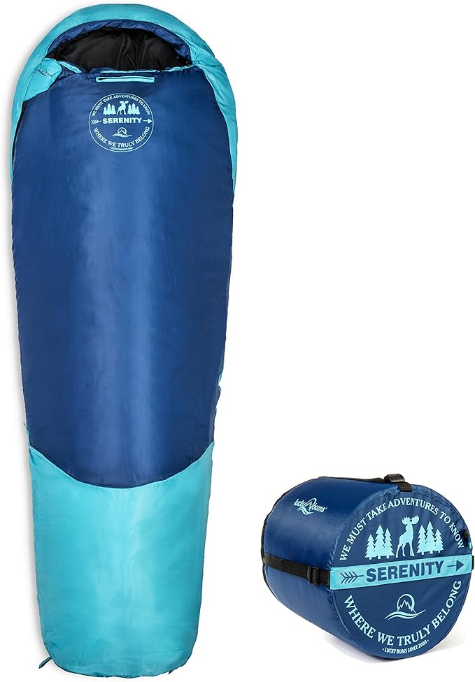 Lucky Bums Youth Serenity II 25F/-4C Temperature Rated Mummy Style Sleeping Bag Compressing Carry Bag Included