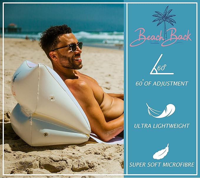 BeachBack Inflatable Lounger - Portable Air Couch for Beach and Camping with Adjustable Back Support - Travel Friendly Beach Lounger Easy to Carry &amp Set