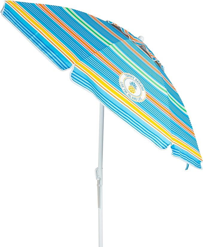 Tommy Bahama 6' UPF 50+ Tilt Beach Umbrella with Integrated Sand Anchor Wind Vent and Carry Bag