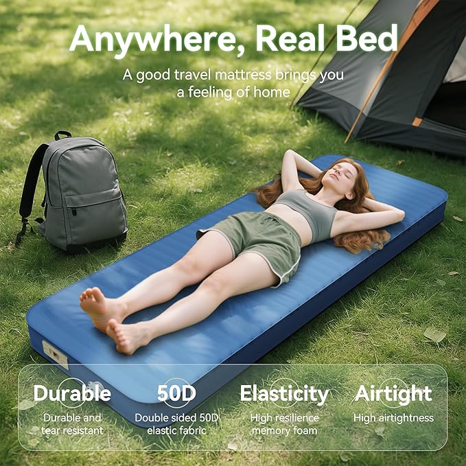 Sleeping Pad for Camping Self Inflating 4 Ultra-Thick Memory Foam Camping Mat with Built-in Electric Pump 9.5 R-Value Insulated Air Mattress Sleeping Pads for Car Travel Tent Cot