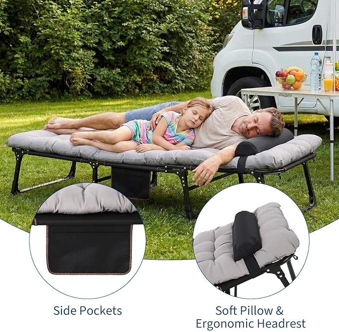 Portable Camping Cot for Adults Folding Sleeping Cot with Removable Thick Mattress &amp Carry Bag Double Layer Oxford Camping Bed for Travel Tent Day Bed Outdoor Home Guest Office Nap 400LBS Load