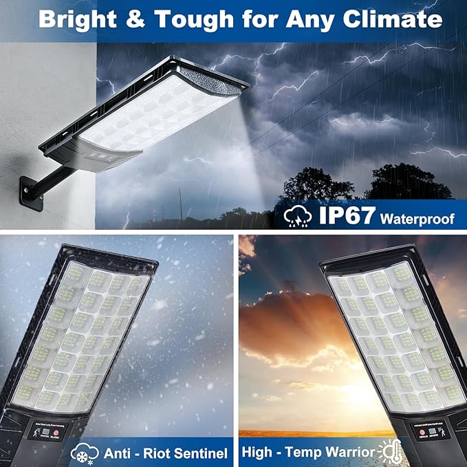 Solar Street Lights Outdoor 4-Pack 45000LM Dusk to Dawn Motion Sensor Light with Remote 7500K LED Solar Flood Light IP67 Waterproof Wall Mount Security Light for Yard Garage Driveway
