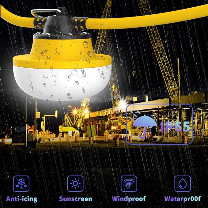 New Upgrade 50FT Construction String Lights LED Industrial Grade Best for Construction SitesRenovation WalkwaysPatioMine caveOutdoor Lighting Solutions UseFree for Climbing Hook 2Prong