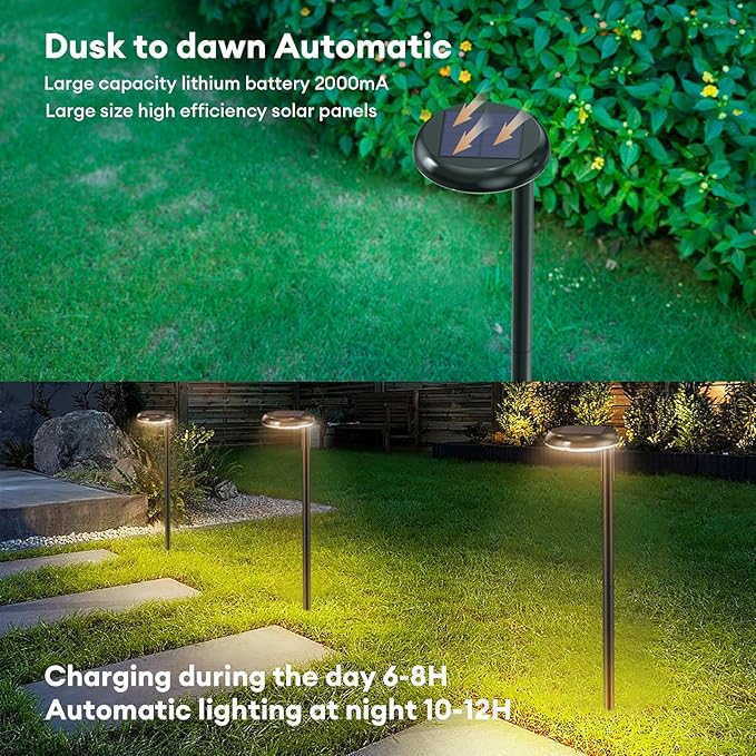 Solar Pathway Lights - Super Bright 300 Lumens with 2-in-1 Warm White &amp Daylight Color Solar Path Lights for Pathway Sidewalk Driveway GardenParterre etcLandscape Lighting (2-Pack)