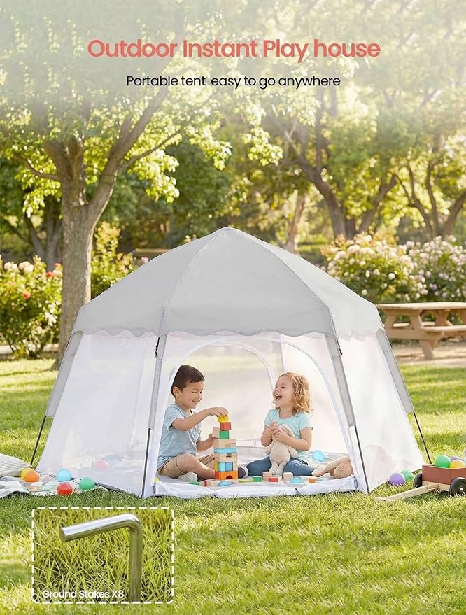 Portable Large Kids Beach Tent Shelter with Canopy UV Cover Indoor Outdoor Camping Tentwith Thick Removable Floor for Sleeping Or Beach Shelter (Light Grey)
