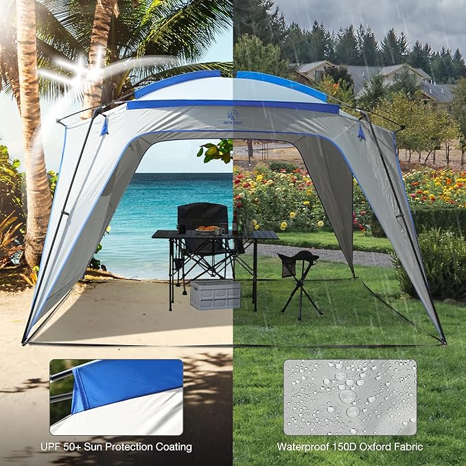 REDCAMP 6-8 Person Beach Canopy Tent with Side Wall 10ft Cabana Beach Tent with Ground Pegs and Carry Bag Sun Shelter Rainproof Waterproof for Camping Backyard Fishing Parties Picnics