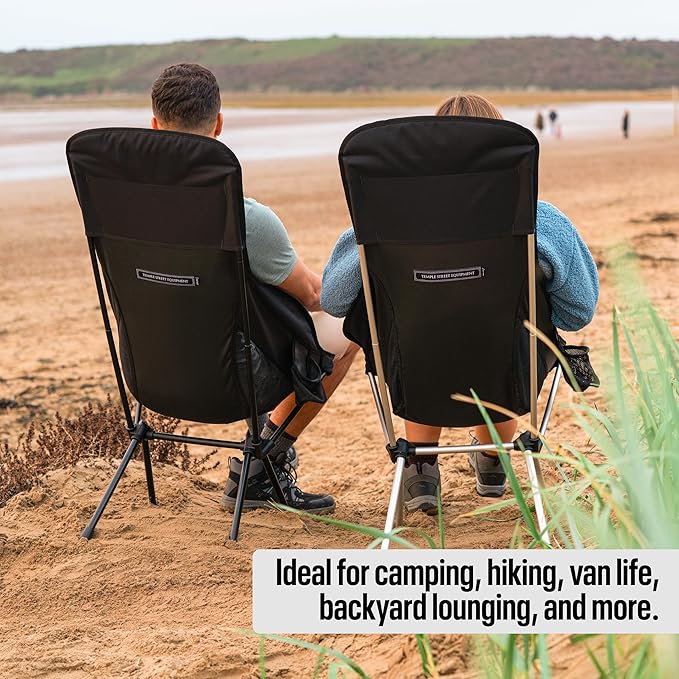 TSE HC100 Camping Chair 3.36lbs Lightweight Folding Chair with Cup Holder Portable and Easy to Carry for Camping Beach Hiking Urbain Festival or Garden (Black)