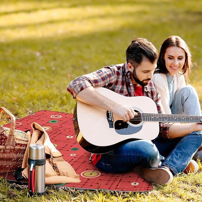 Colorful Retro Mid Century Modern Atomic Pattern Waterproof Outdoor Picnic Blanket Sandproof Beach Mat for Camping Hiking Grass Travelling