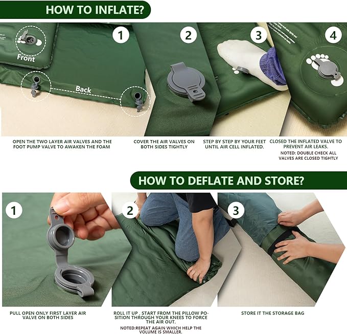 HiiPeak Memory Sleeping Pad Compact Thick Foam Sleeping Mats with Pillow 9.5 R-Value Insulated Camping Mattress Pad Easy Inflate &amp Deflate Inflatable Sleep Mat for Backpacking Hiking Car Tent