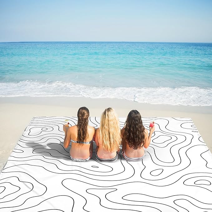 Beach Blanket 78”x 86” Waterproof Sandproof Beach Mat with 4 Stakes &amp Portable Bag Big Large Sand Free Outdoor Pockets Picnic Blanket for Festival Camping