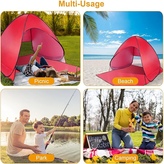 Pop Up Beach Tent Anti UV Automatic Sun Shelter Umbrella Portable Sun Shade Shelter for 2-3 People Outdoor Instant Pop Up Beach Shade Tent with Carrying Bag