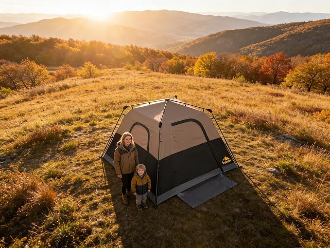3/4 Person Camping Tent with 1 Door 4 Windows and Upgraded Ventilation– Instant Setup Waterproof 8'x 8'x 67''Oxford Fabric Floor Pop Up in 60 Seconds Includes Rainfly and Backpack