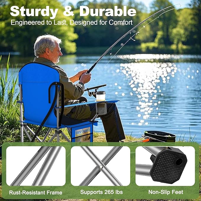 Folding Camping Chairs Durable 600D Oxford Portable Outdoor Chair with Cooler Pouch Cup Holder &amp Storage Pocket for Camping Beach Fishing