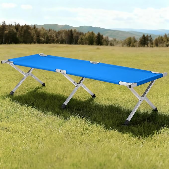 Camp Bed Portable Folding Camping Cot for AdultsIndoor Outdoor Portable Sleeping Cot for Hiking Camping with Carrying Bag Army (Blue)