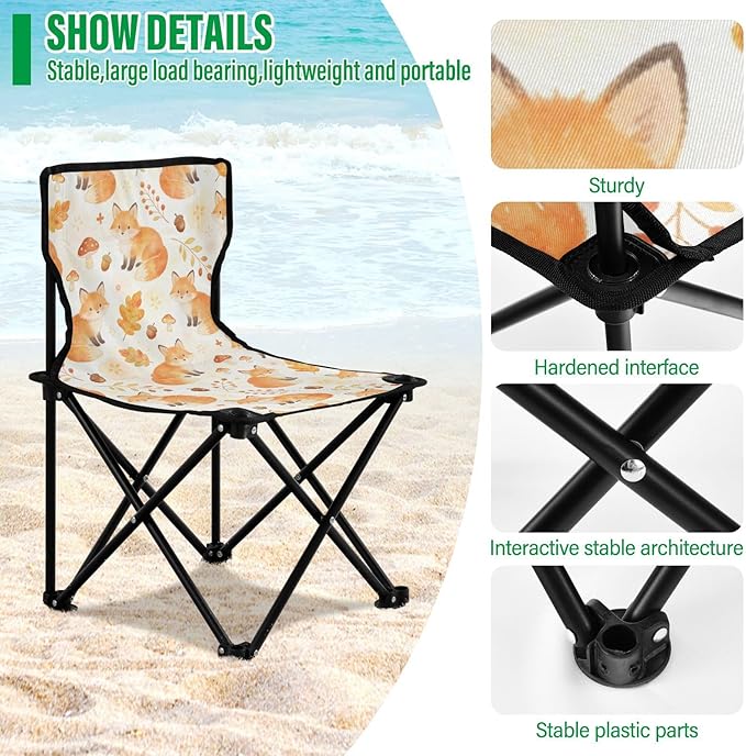 Foldable Camp Chairs for Adults Fox Watercolor Beach Chair Backpack Lightweight Backpacking Includes Carry Bag Fishing