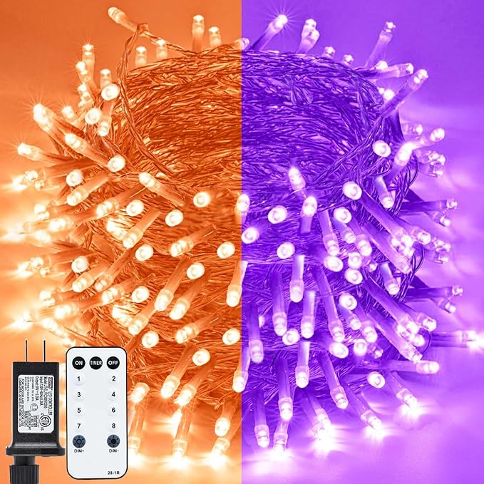 Purple and Orange Halloween Lights 800LED 330FT String Lights 8 Modes Timer Plug in Waterproof Indoor Outdoor Christmas for Garden Party Decoration JT-EL/FC300V0200