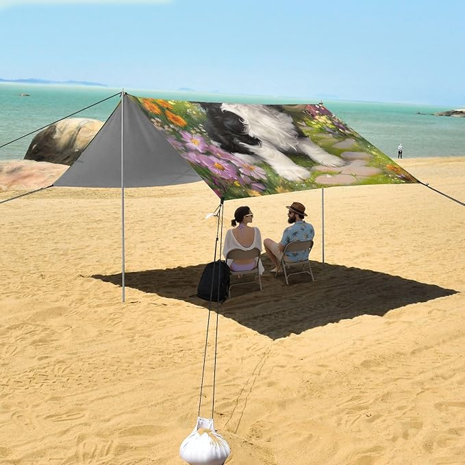 ALAZA Charles Cavalier Dog Puppy Beach Tent Sun Shelter UPF50+ Protection Beach Shade Canopy w/ 4 Sandbags for Outdoor Camping Fishing Backyard Fun Picnic 10x9 ft