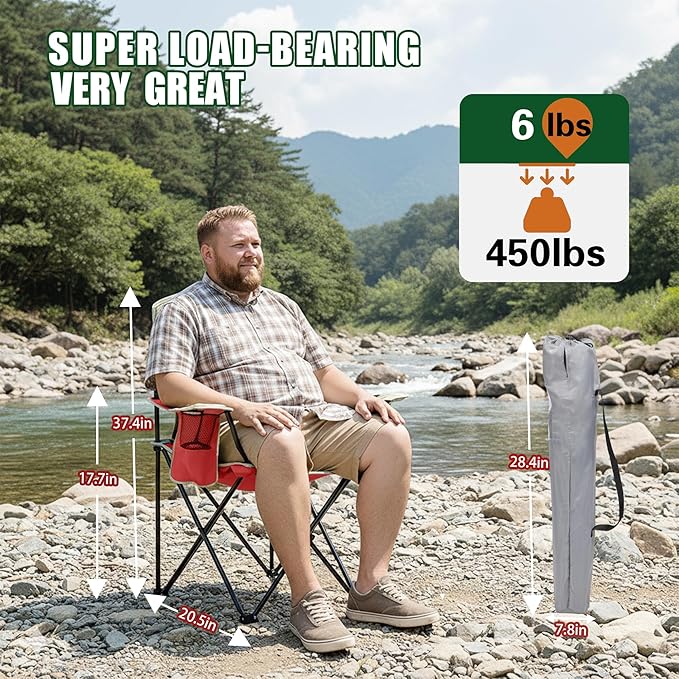 Portable Outdoor Folding Chair with Cup Holder &amp Cooler Bag - Breathable Mesh Wide Armrests Ergonomic Design for Camping Beach Backyard - Includes Storage Bag &amp Bottle Opener (Black/Green/