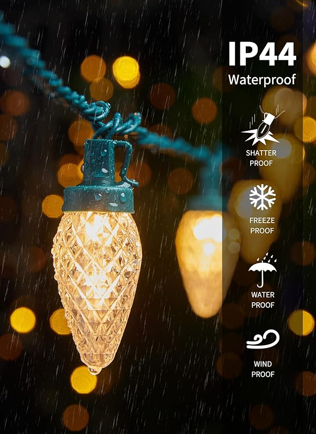 C9 LED Christmas Lights Outdoor 81 Feet 100 LED String Lights With Timer &amp 8 Lighting Mode Waterproof Commercial Grade Extendable for Indoor Outside Roofline Patio Home Xmas Decoration Warm Whi