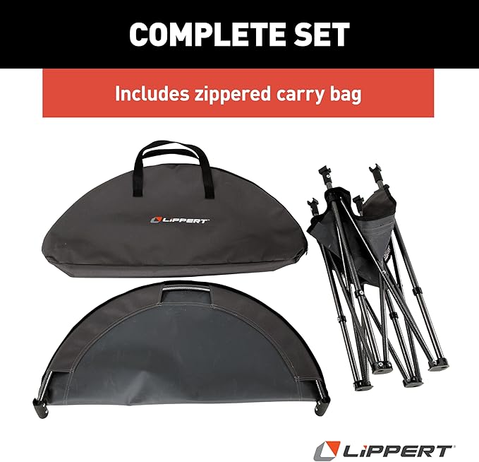 Lippert Dark Grey Two-Tier Folding Camping Table with Dual Cupholders 600D Polyester Fabric Powder-Coated Steel Frame Foldable Design Lightweight Construction Zippered Carry Bag - 2023053720