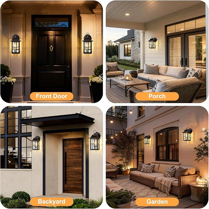 OKELI 2-Pack Dusk to Dawn Exterior Lighting Fixture Farmhouse Outdoor Wall Lights with Ripple Glass Aluminum Porch Light Wall Mount Anti-Rust Outside Wall Sconce for House Garage(Brown)