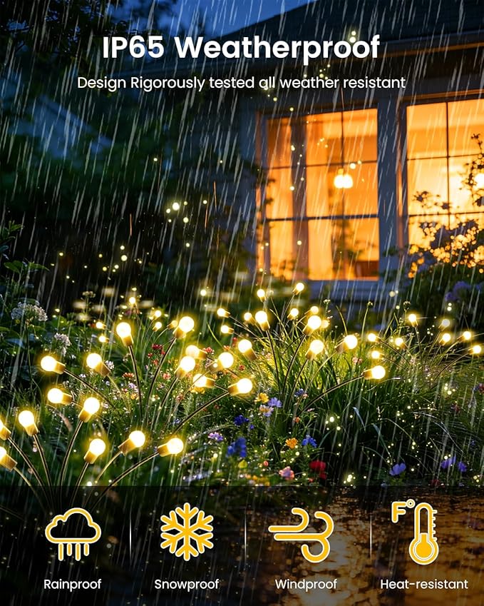 OZS 10 Pack Total 80 LED Solar Firefly Lights Fairy Outdoor - Solar Garden Lights Outdoor Sway by Wind Waterproof for Garden Patio Pathway Fairy Decor (Warm White)