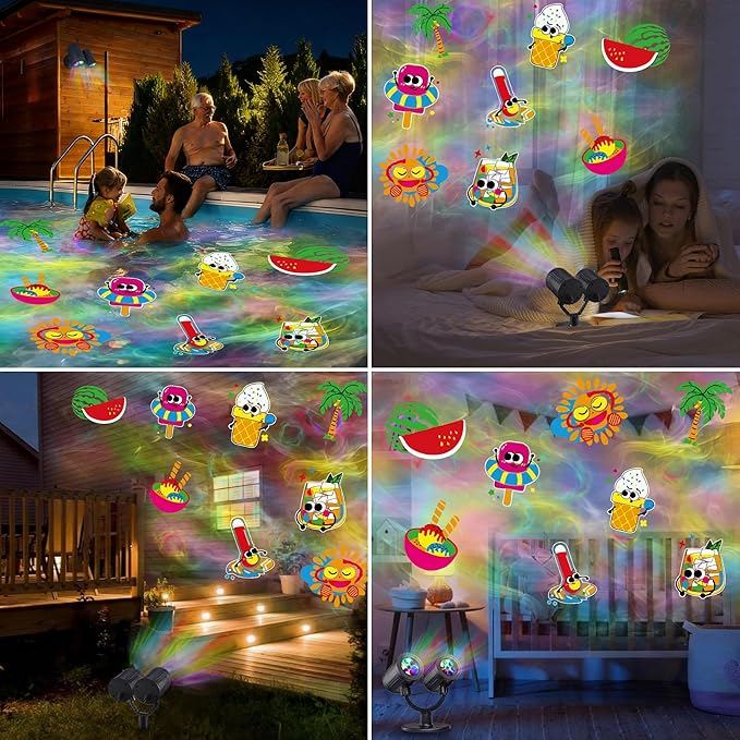Toodour LED Projector Lights Outdoor Double Head Dynamic Pool Lights Projector with Timer Waterproof Indoor Outdoor Decorations Light for Beach Pool Garden Yard Home Window Wall Decor