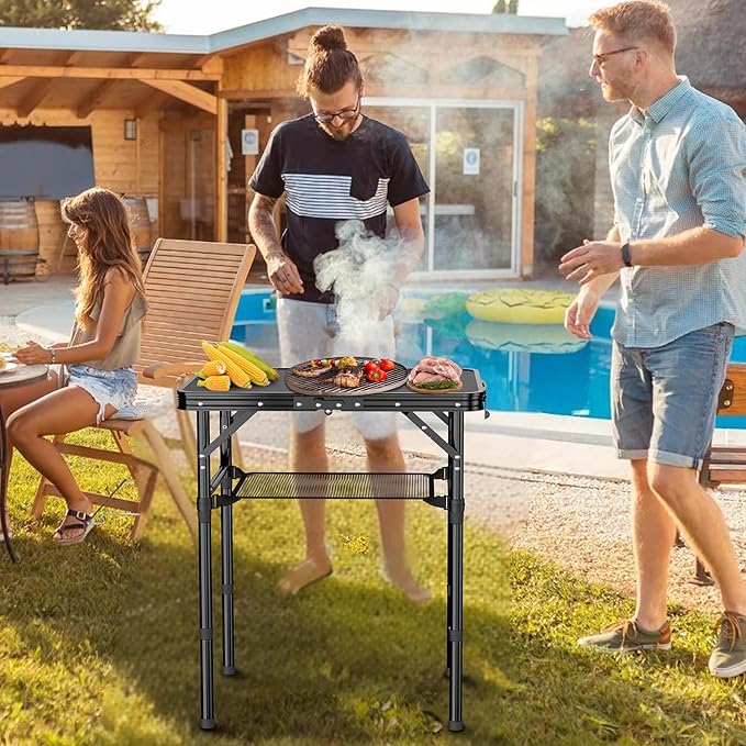 Folding Camping Table 2 FT Folding Portable Camping Table Outdoor&ampIndoor Picnic Table with 3 Adjustable Height Max 27.1Lightweight Aluminum Camping Tables Car Camping Essentials-Pure Black