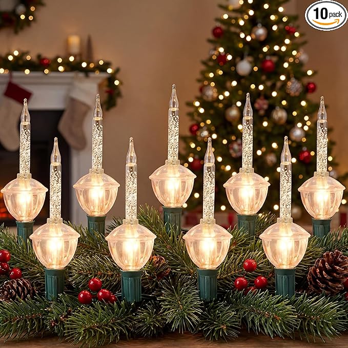 Silver Bubble Lights for Christmas Tree8.8Ft Vintage Bubble Lights with 10 Clear Silver Glitter Bulbs(1 Spare) C7 Christmas Bubble Decoration for Indoor Outdoor Patio Porch Tree Party Decor