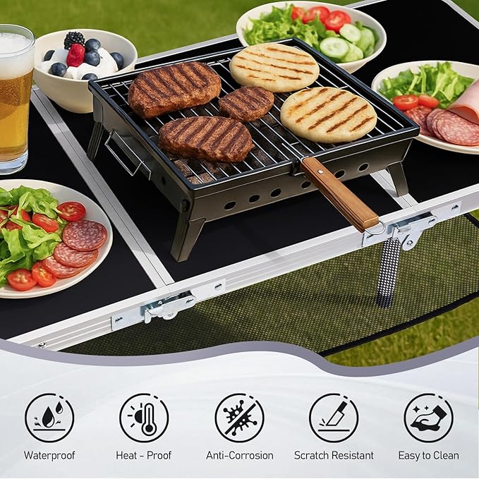 VINGLI Small Folding Table Portable 3FT Aluminum Foldable Camping Table for Picnic Card Table with 3 Adjustable Height &amp Carry Handle for Outdoor Indoor Hiking Camp BBQ Beach-Black