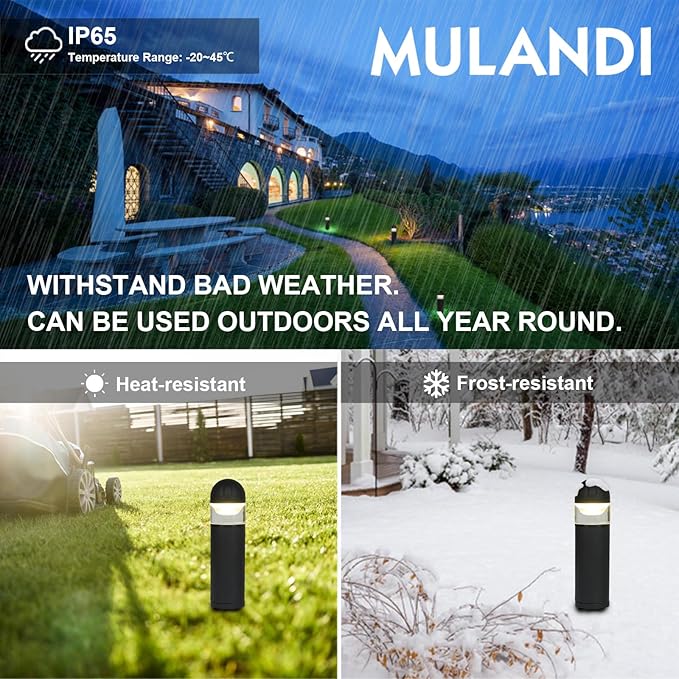 LED Landscape Bollard Pathway Light 2W DC 12V Low Voltage Path Lighting Outdoor Waterproof Die-Casted Aluminum Housing for Garden Light 3000K Warm White Pack of 2