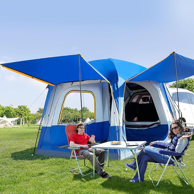 ABORON SUV Tent 4/6 Person Waterproof SUV Camping Tent Easy Setup Car Tent with Rainfly &amp Awning for Family Outdoor Adventures