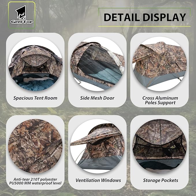 GEERTOP Ultralight Single Person Bivy Tent for Camp Waterproof 1 Man Tent for Camping Hiking Backpacking Hunting Outdoor Survival Gear - Easy Set Up