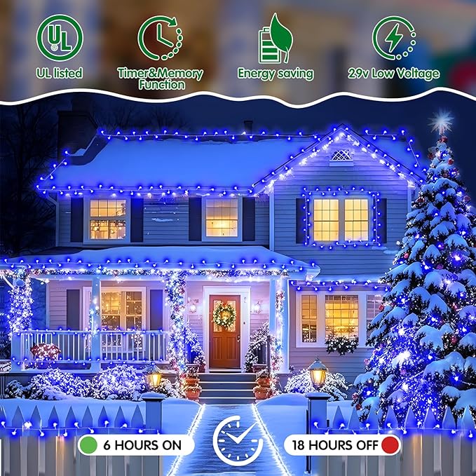 Heceltt Christmas Lights Outdoor 403FT 1000 LED String Lights 8 Modes and Timer Memory Function Twinkle Fairy Lights IP44 Waterproof Plug in for Xmas Tree Wedding Party Holiday Decor(Blue)