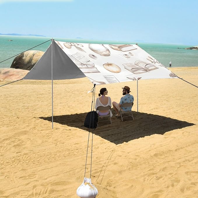 Books and Cute Cozy Things Camping Sun Shelter Beach Tent Portable Beach Sun Shade Outdoor Canopy for Camping Trips Fishing Picnic