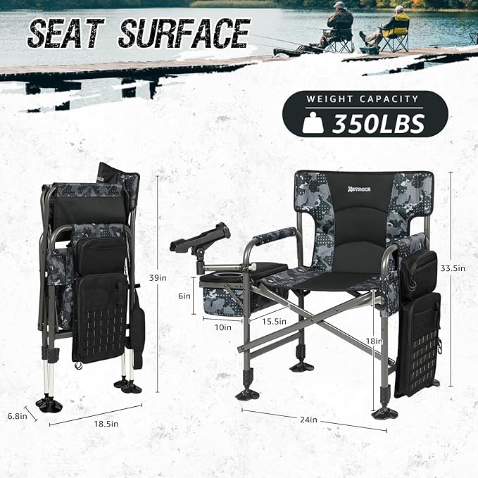 X Strike Fishing Chairs with Rod Holder Folding Ice Fishing Chair for Adults Outdoor Camping Chair Leg Adjustable with Cooler Bag and Storage Bag for Ice Fishing Camp Lawn Patio Garden