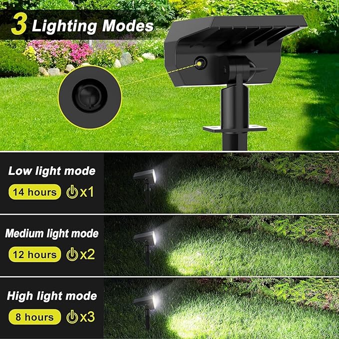 Solar Spot Lights Outdoor Waterproof IP65 [6 Pack/52 LED] 2-in-1 Solar Landscaping Spotlights 3 Lighting Modes Solar Powered Garden Flood Light for Patio Pathway Driveway Yard Pool (Cool White)
