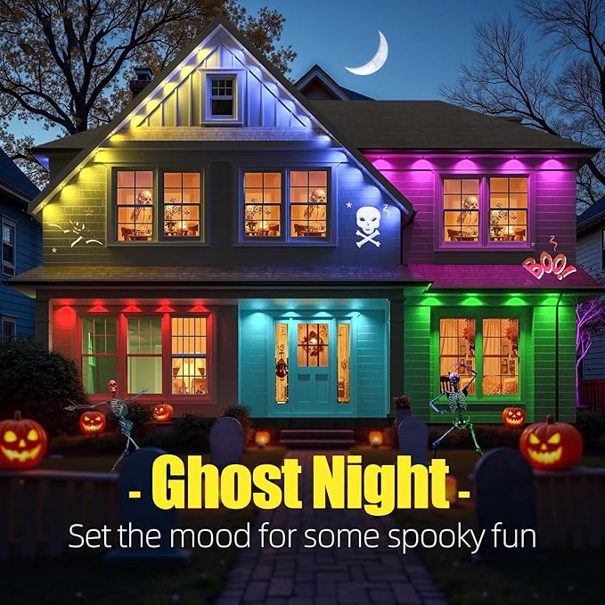 Permanent Outdoor Lights 50ft RGB+IC Smart LED Lights IP67 Waterproof Smart Outdoor Decorations with App/Remote for Christmas New Year Halloween Holiday Daily Party DecorValentine's Day