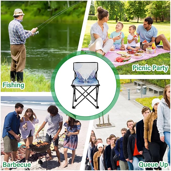 Broken Butterfly Portable Camping Chairs Folding Chair - Durable Oxford Fabric Lightweight Iron Frame Easy Fold Design - Ideal for Outdoor Activities Camping Fishing and Travel