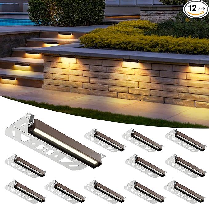 Retaining Wall Lights 7 Inch LED Hardscape Lighting Waterproof 12V Low Voltage Landscape Lighting Outdoor Step Lights for Patio Stairs Deck 2700K 270° Rotate 12 Pack