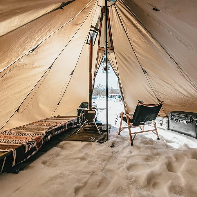 OneTigris Rock Fortress Hot Tent with Stove Jack 4 Season 4-6 Person Tipi for Camping Backpacking Hunting Fishing - Waterproof Wind-Proof