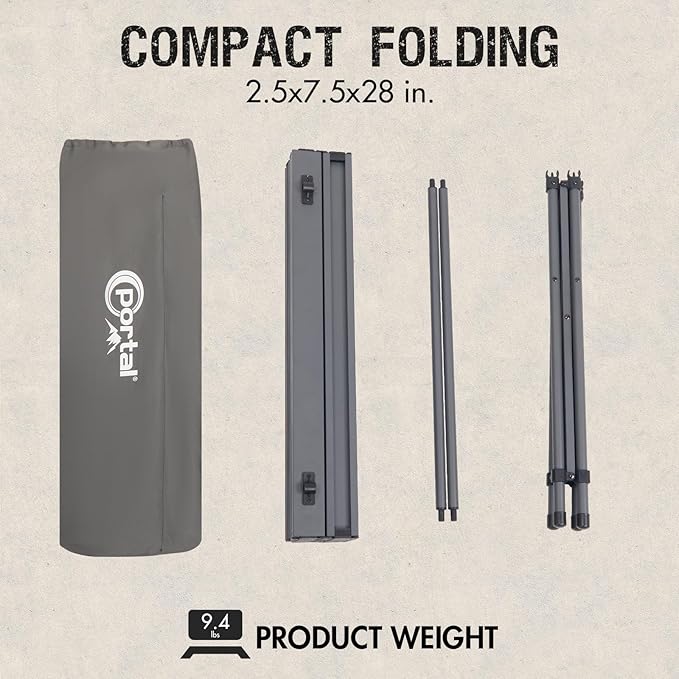 Portal Lightweight Aluminum Folding Square Table Roll Up Top 4 People Compact Table with Carry Bag for Camping Picnic Backyards BBQ Dark Gray