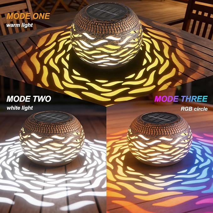 Solar Lanterns Outdoor Waterproof 2 Pack Retro Metal Hollow Out Solar Lantern Lights with 3 Lighting Modes Decorative Table Lanterns for Garden Yard Patio Porch  Gardening Gifts for Women Mom