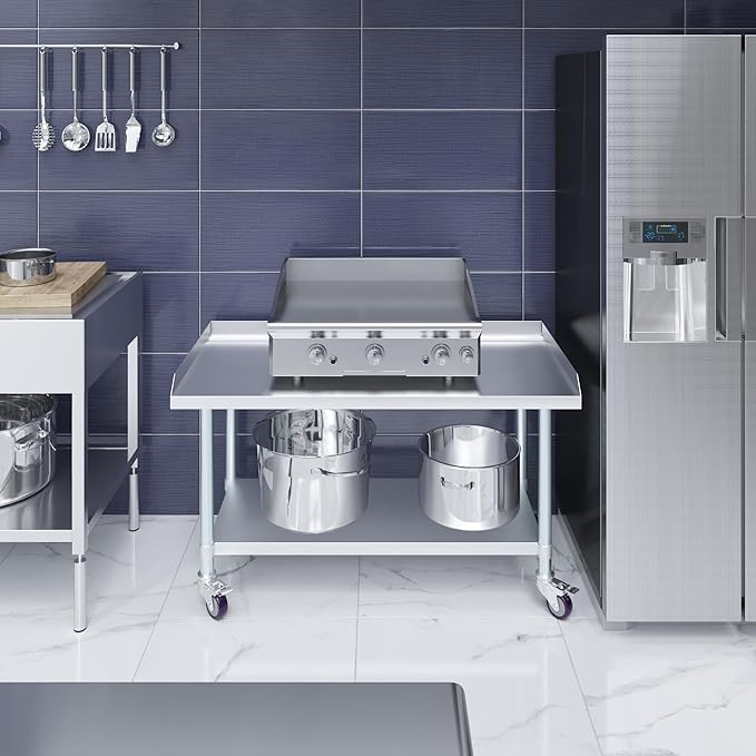 AmGood Stainless Steel Equipment Stand with Undershelf + Casters Heavy Duty Commercial Grade NSF Certified (24 Width x 48 Length + Casters)
