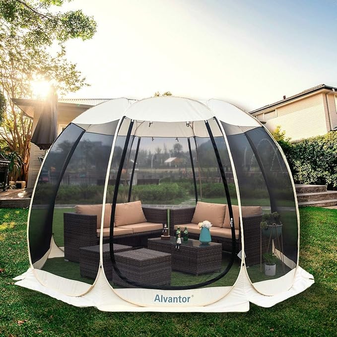 Alvantor Screen House Room Camping Tent Outdoor Canopy Pop Up Sun Shade Shelter 10 Mesh Walls Not Waterproof Beige 15'x15' Patent Pending